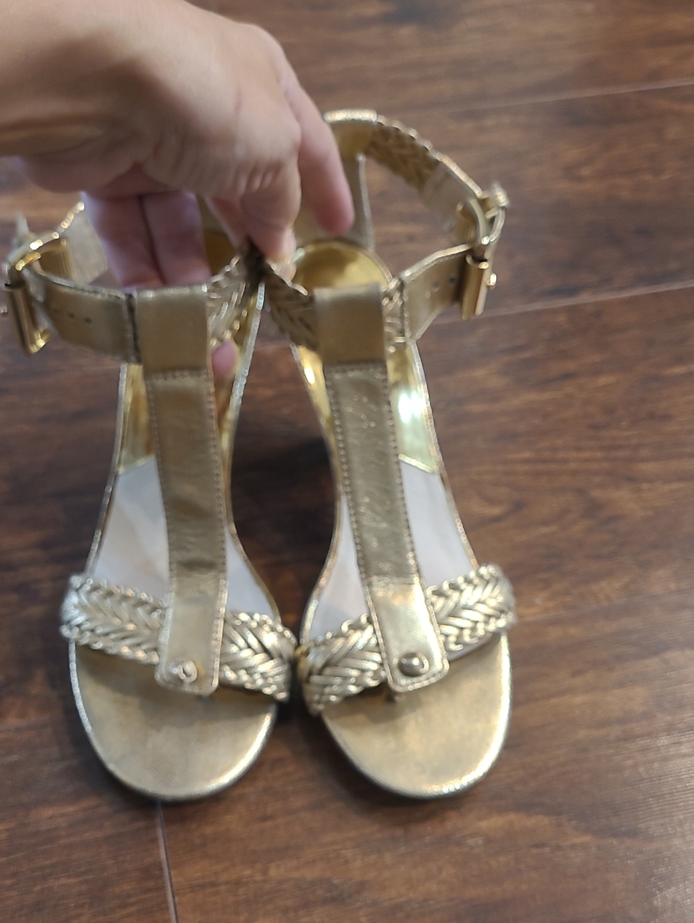 Michael Kors Gold Braided Y2k Vintage T-Strap Heels Leather Size 8.5